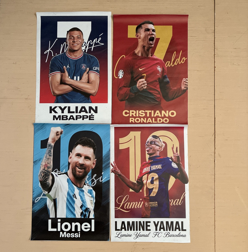 Soccer Posters 17x12 Canvas Prints Unframed Lot Of 4 Messi Ronaldo Mbape Yamal